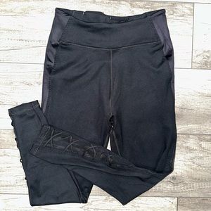 NWOT Victoria’s Secret Black Leggings with Satin side & Sheer Criss Cross Detail